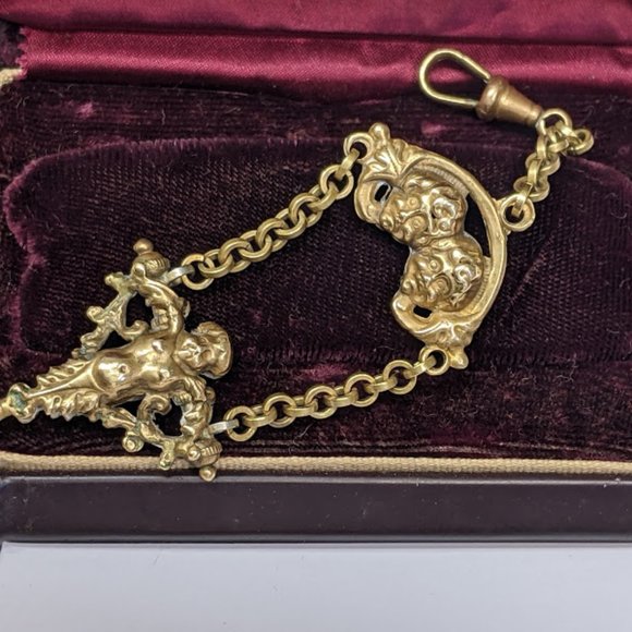 Antique Putti Cherub Seraphim Pocket Watch Chain - Picture 6 of 16